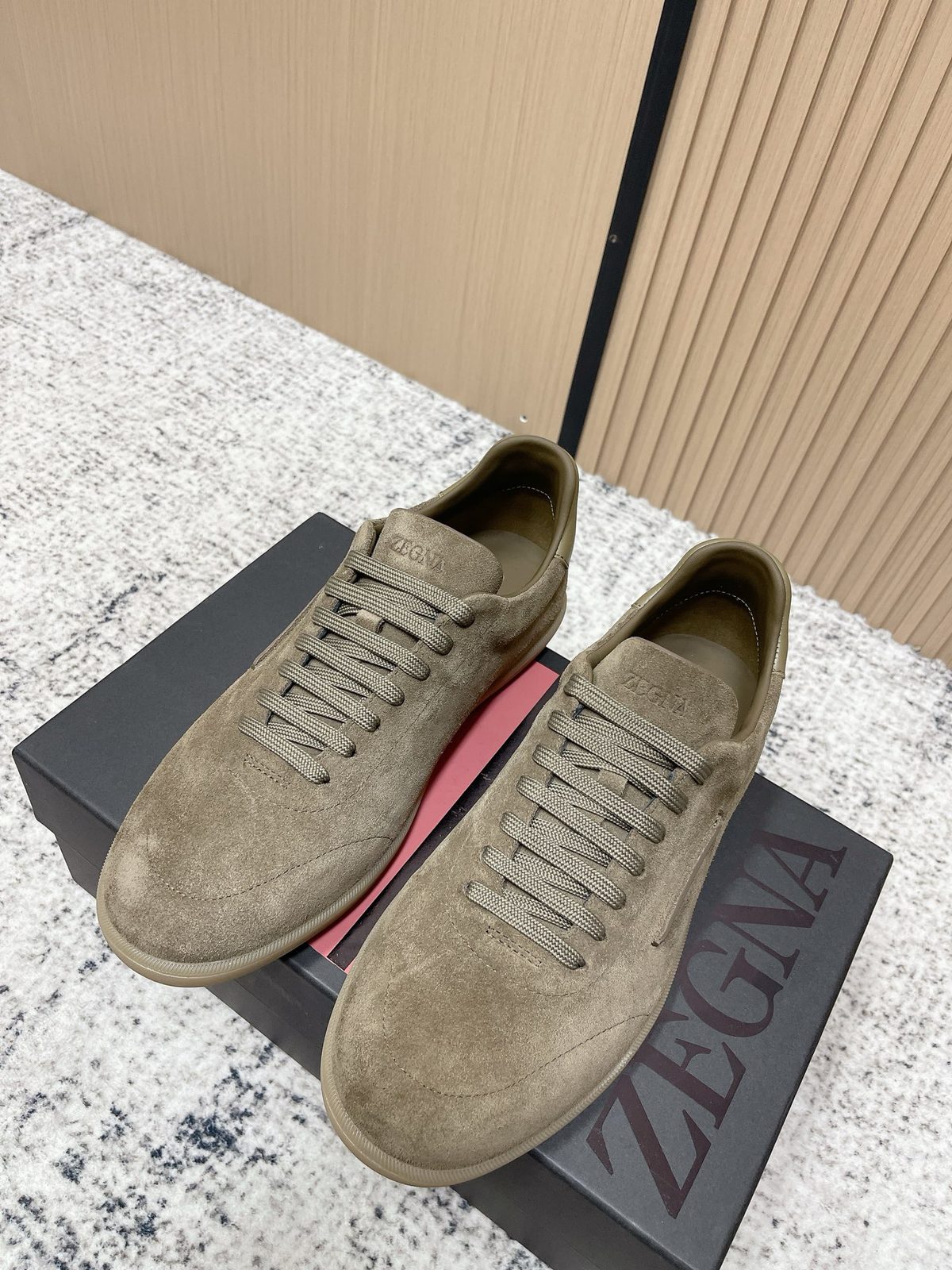 Zegna Triple Stitch Suede Sneaker Taupe