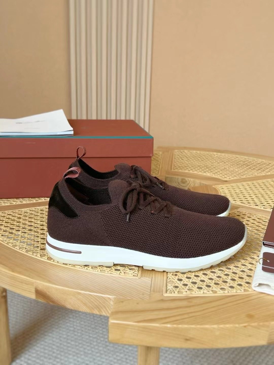 Loro Piana Knit Lace Sneakers Brown