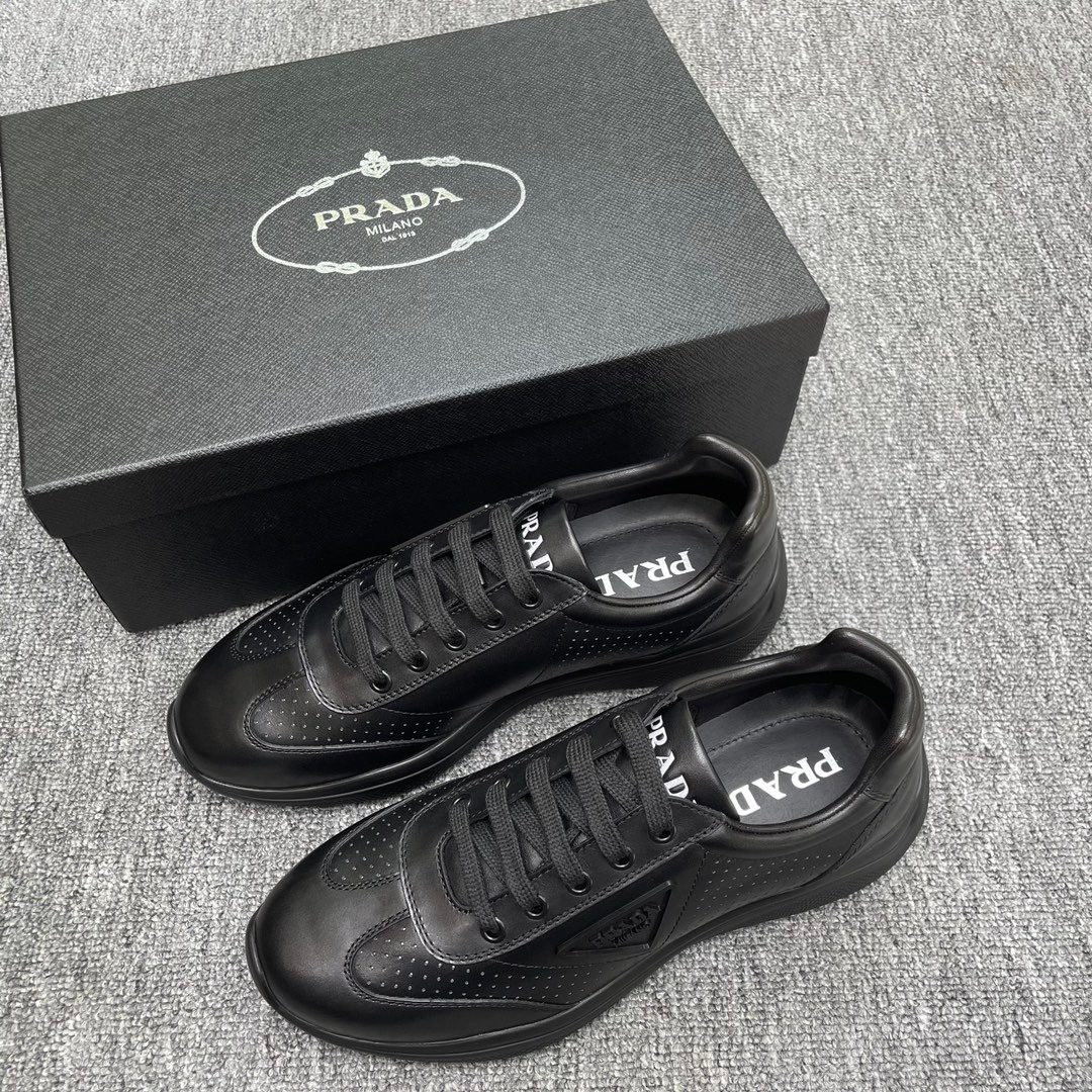 Prada Milano Black Leather Perforated Sneakers