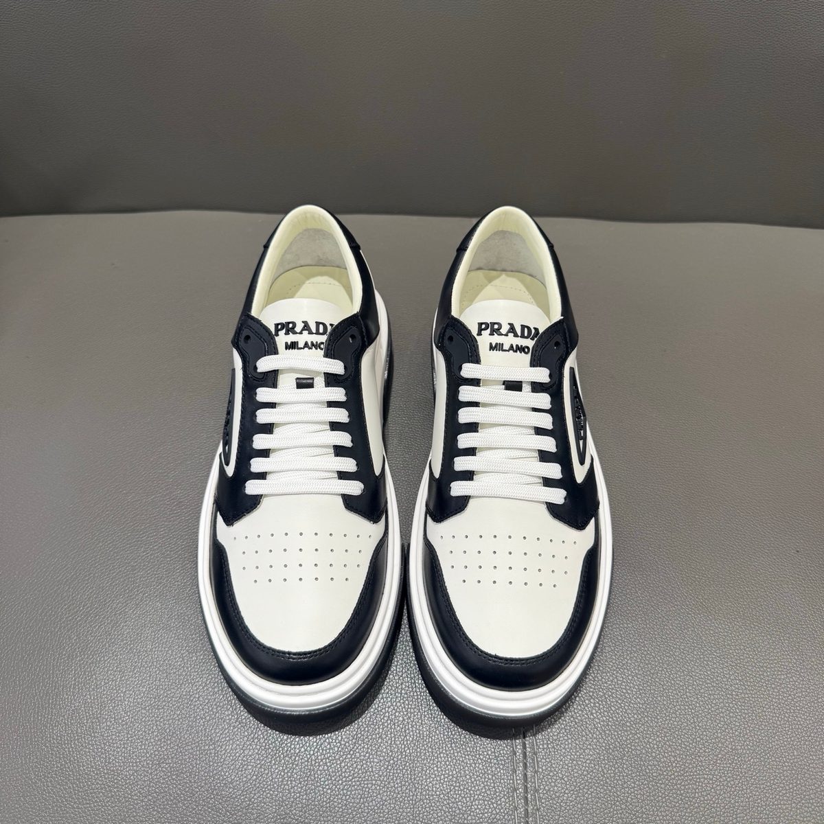 Prada Milano Black and White Leather Sneakers