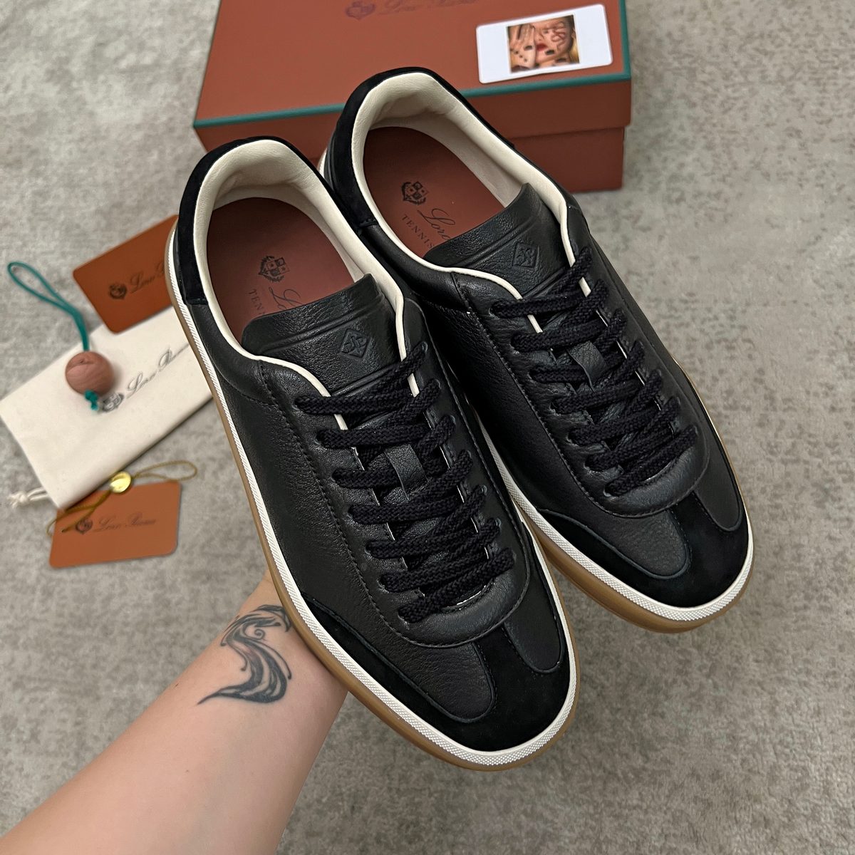 Loro Piana Black Leather Low-Top Sneakers