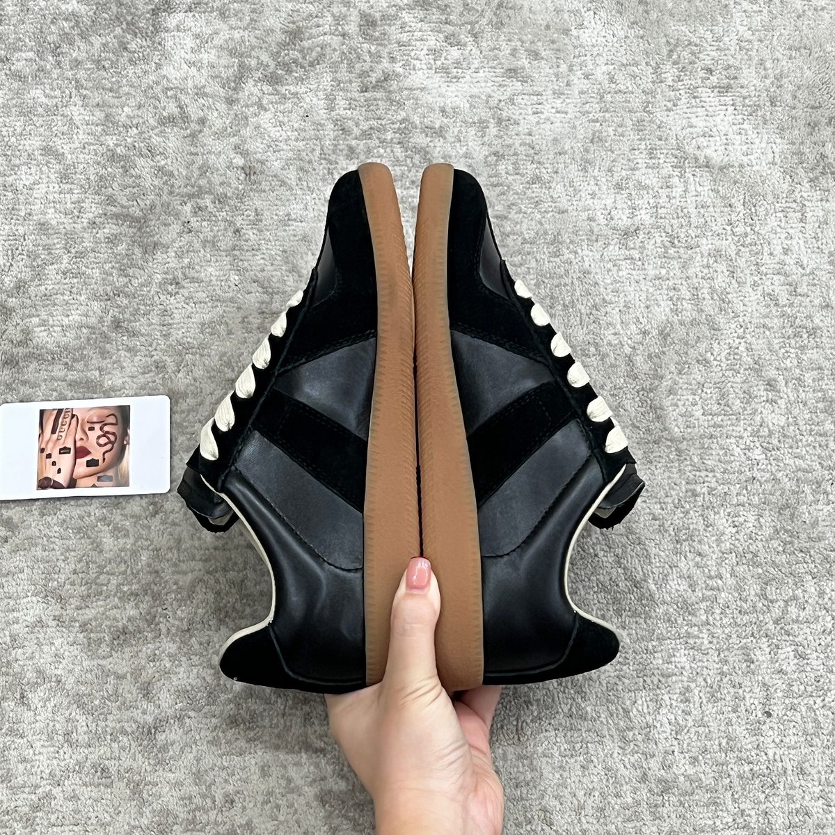 Black Leather Suede Color-Block Low-Top Sneakers