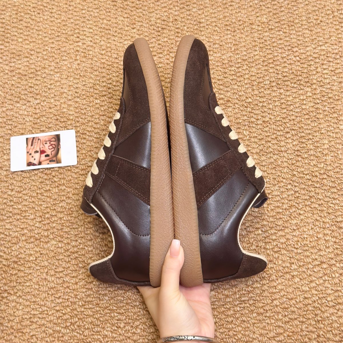 Brown Suede Leather Low-Top Sneakers
