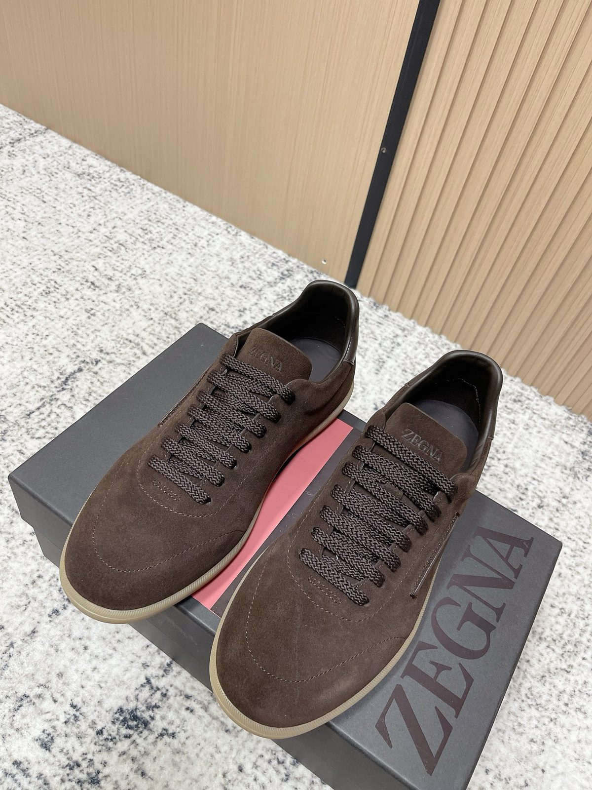 Zegna Triple Stitch Brown Suede