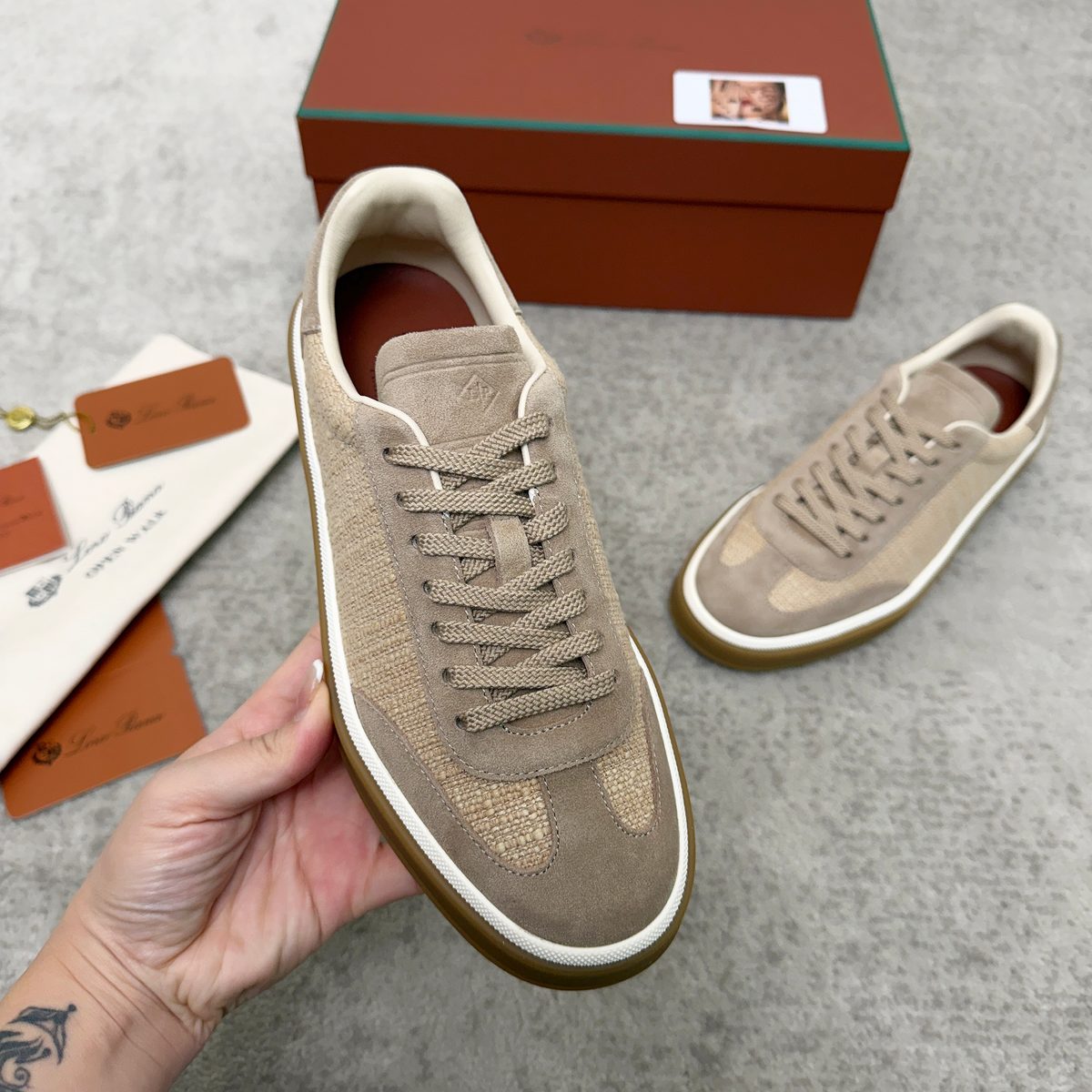 Loro Piana Suede Linen Low-Top Sneakers