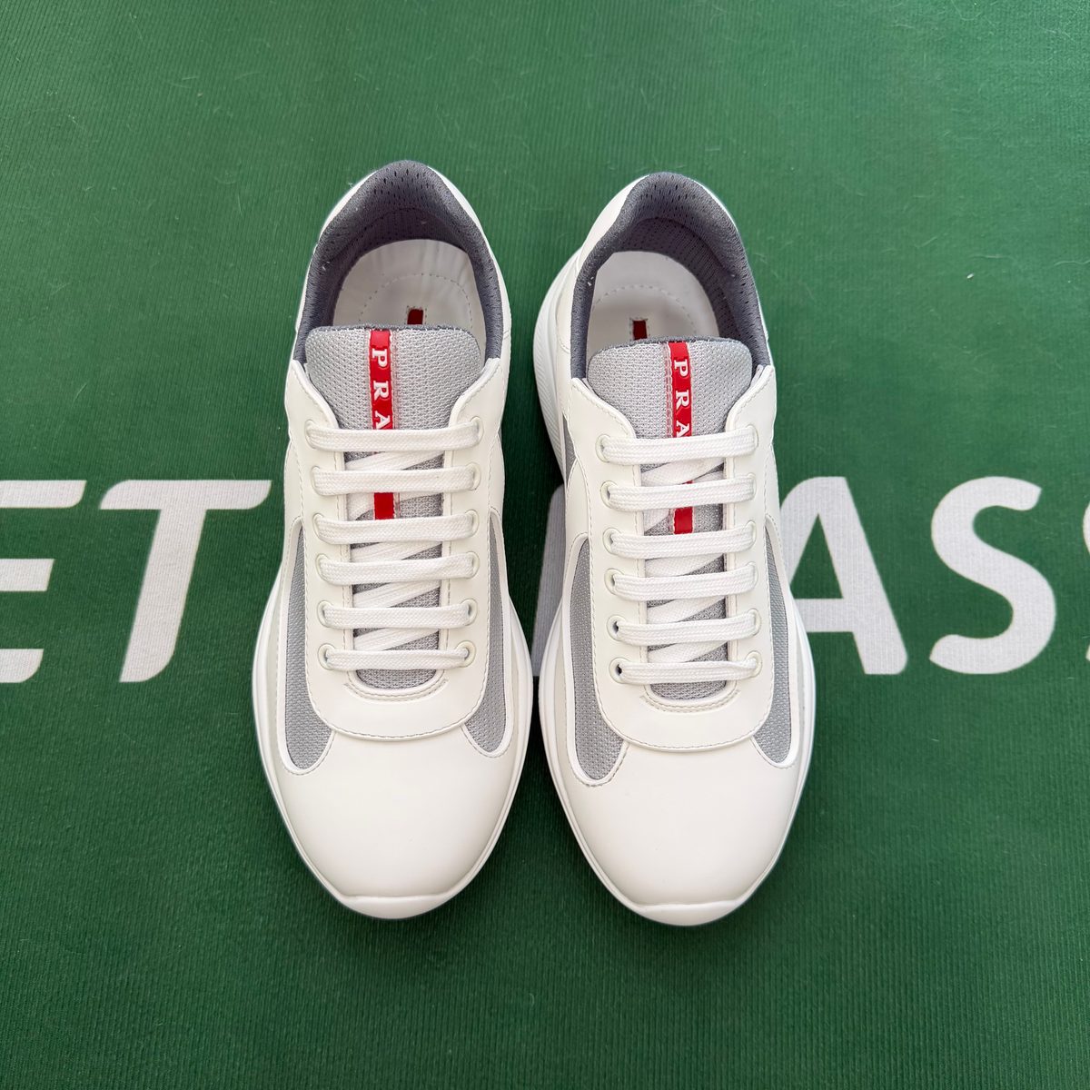 Prada White Leather Mesh Sneakers