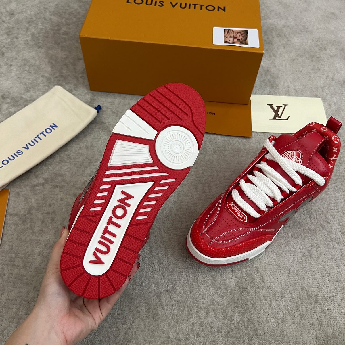 Louis Vuitton Red Leather High-Top Sneakers