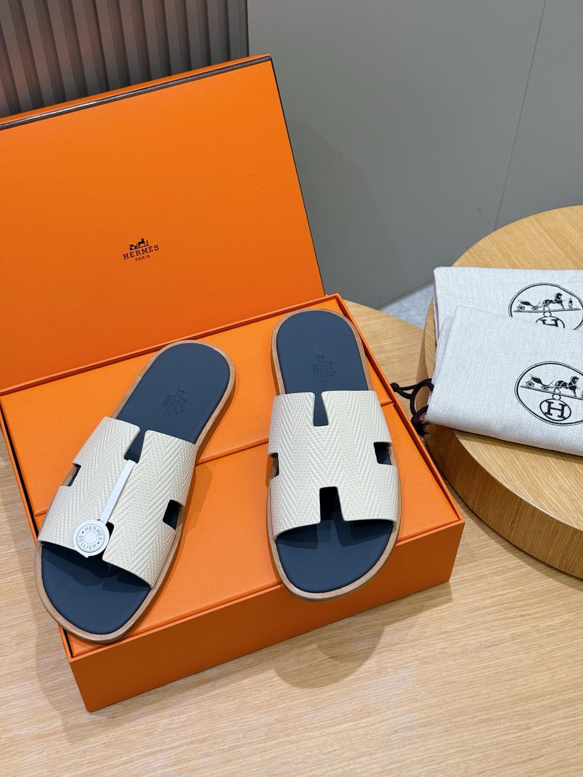 Hermès Chypre Leather Slide Sandals