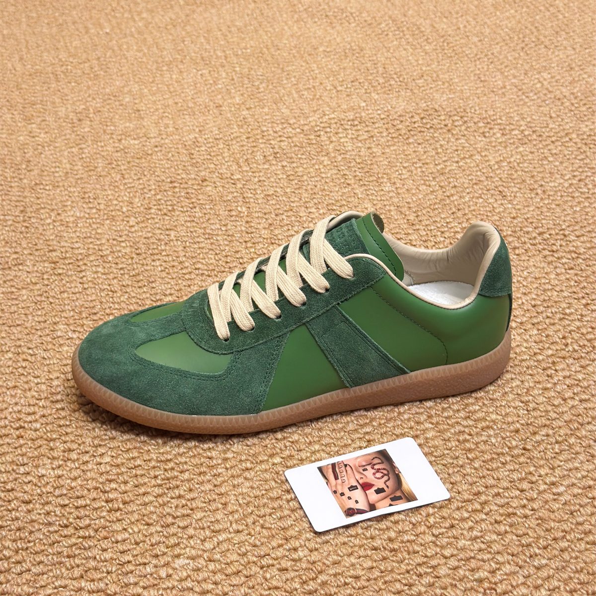 Green Suede Leather Low-Top Sneakers