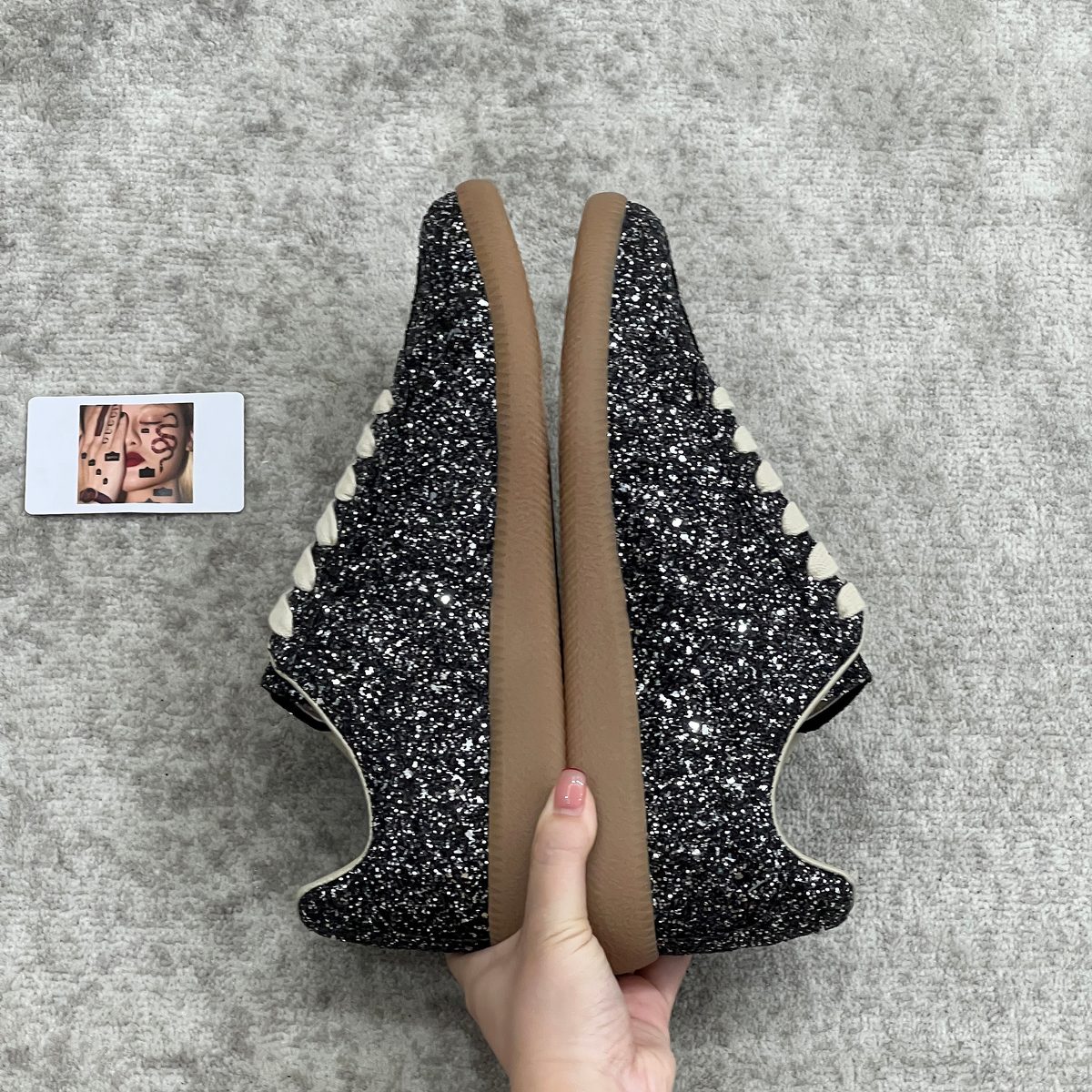 Black Glitter Sneakers with Cream Sole