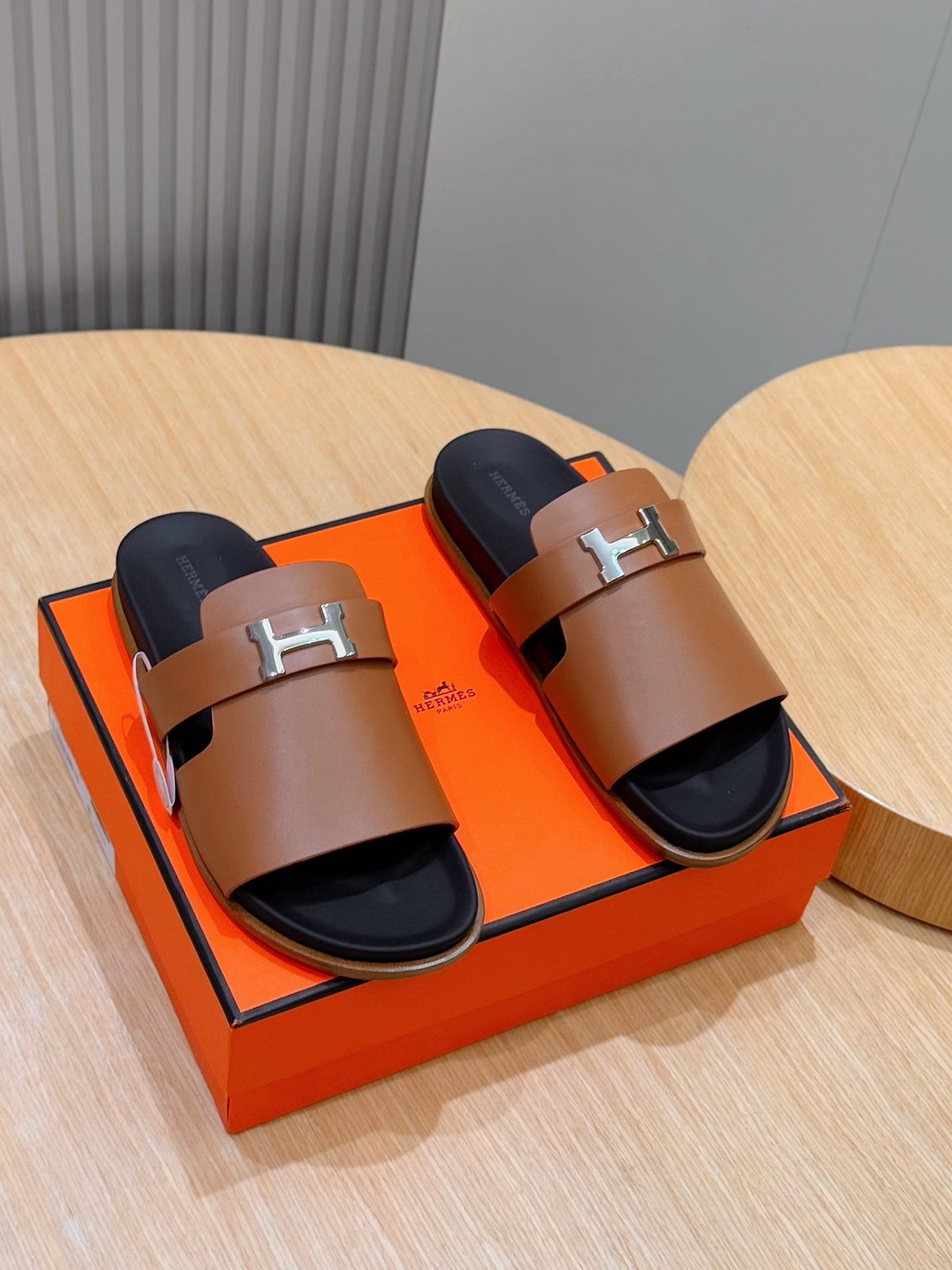 Hermès H-Buckle Leather Slide Sandals