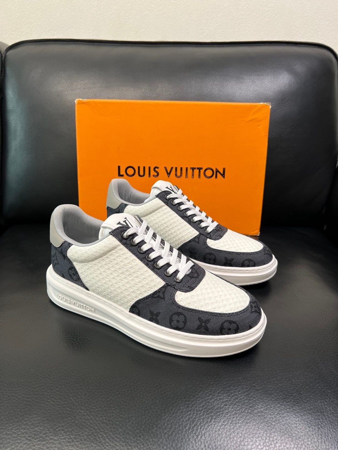 Louis Vuitton Black White Leather Sneakers
