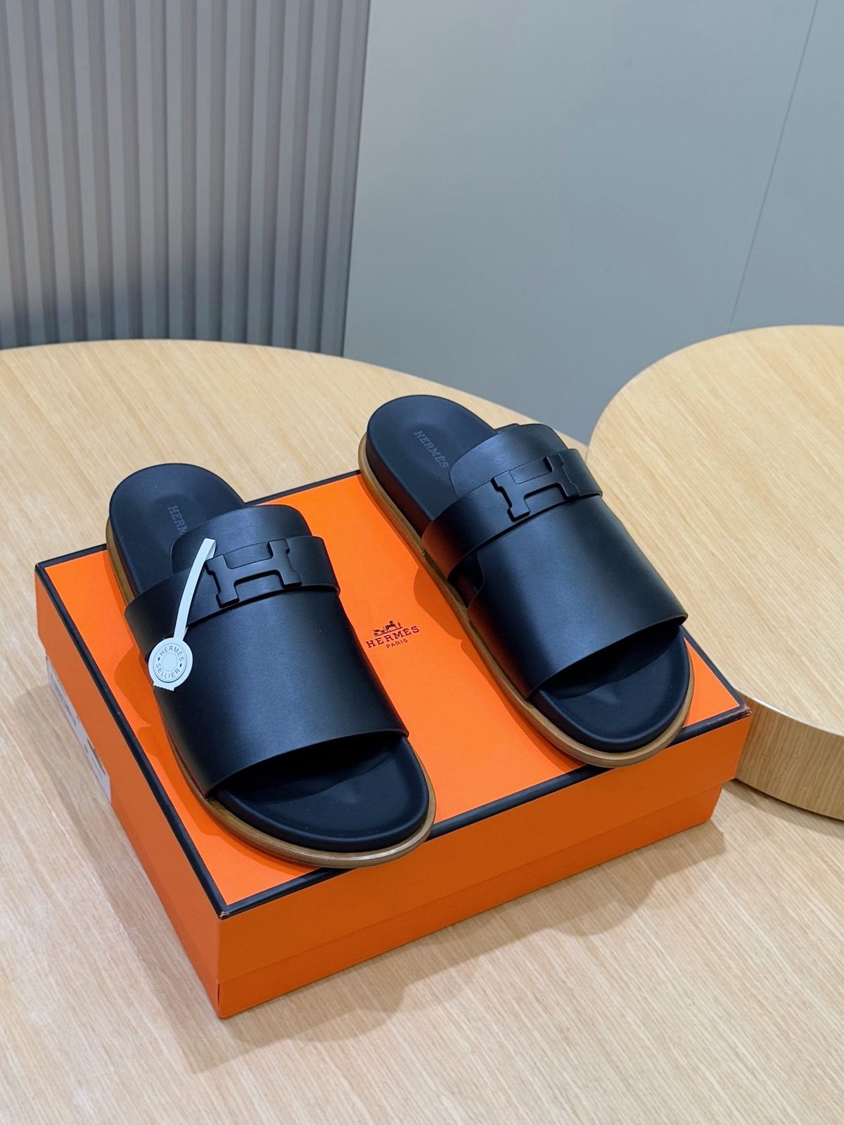 Hermès Chypre Leather Slide Sandals