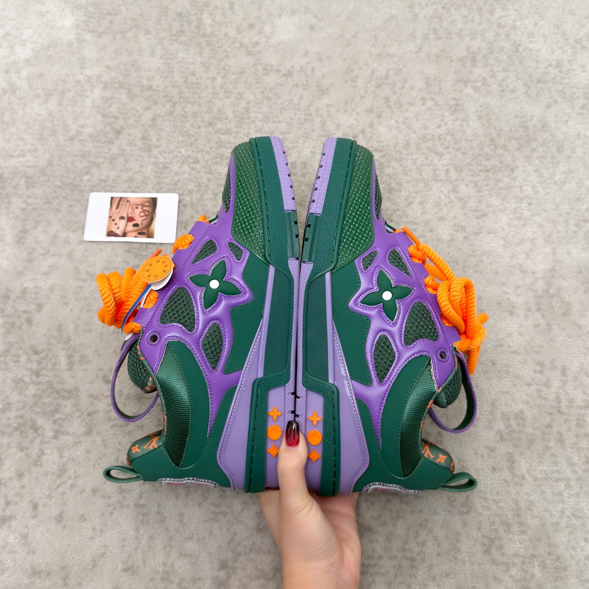 Purple and Green Mesh Lace-Up Sneakers