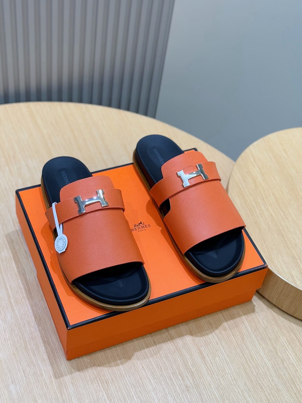 Hermès Chypre Leather Slide Sandals