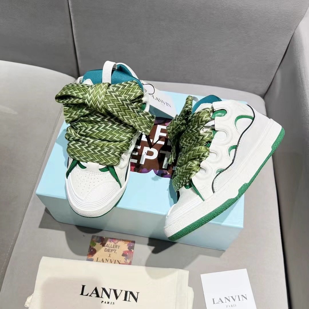 Lanvin Curb Leather High-Top Sneakers Green