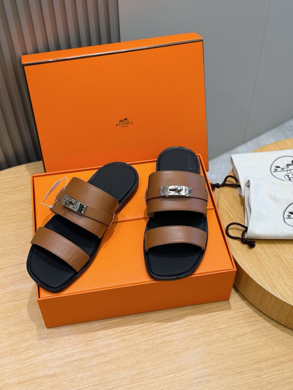 Hermès Leather Slide Sandals with Hardware