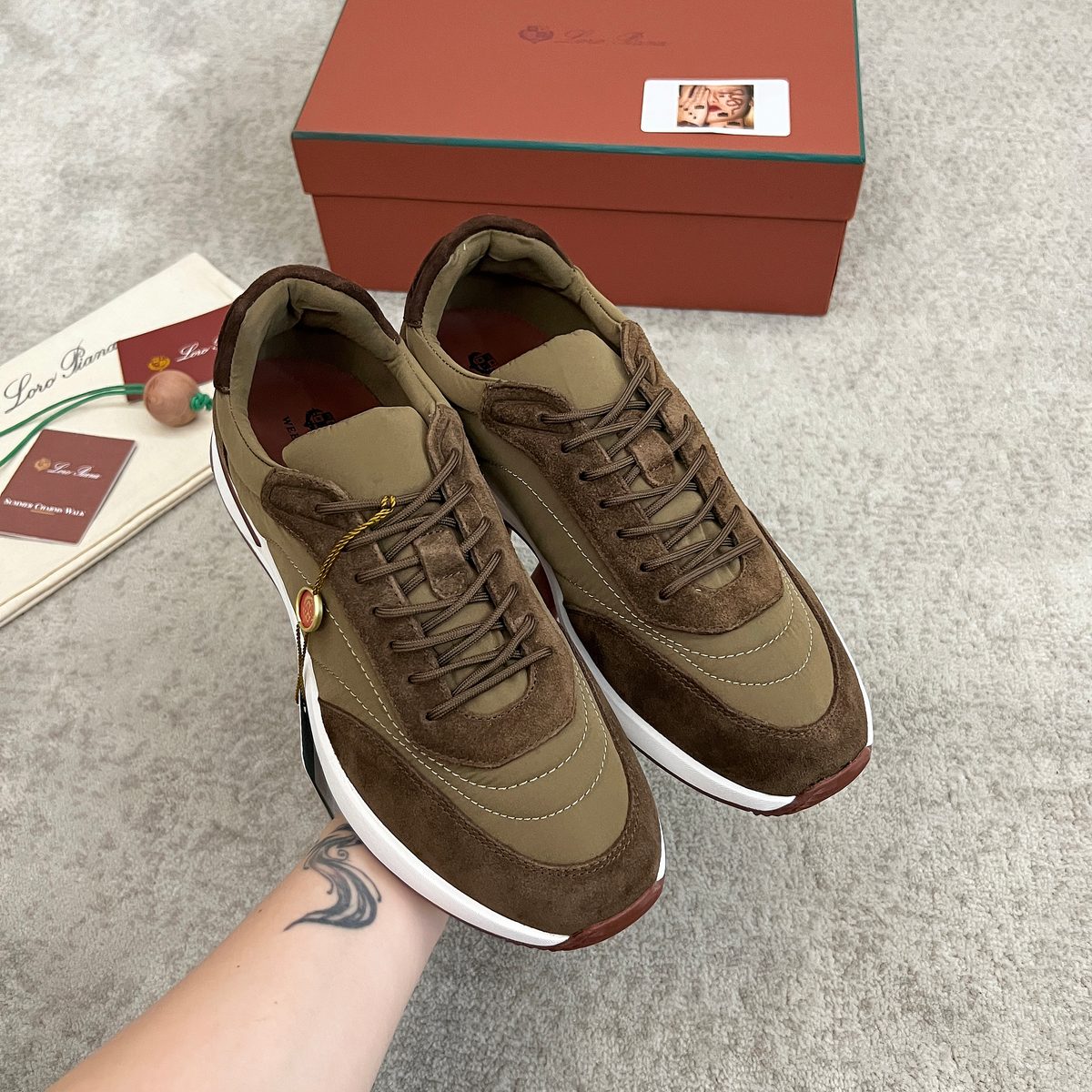 Loro Piana Mixed Material Lace-Up Sneakers