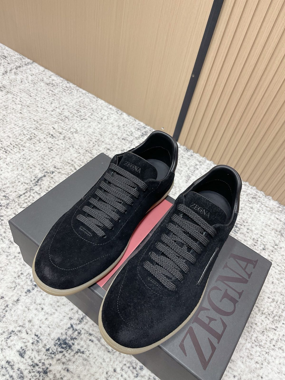 Zegna Triple Stitch Black Suede