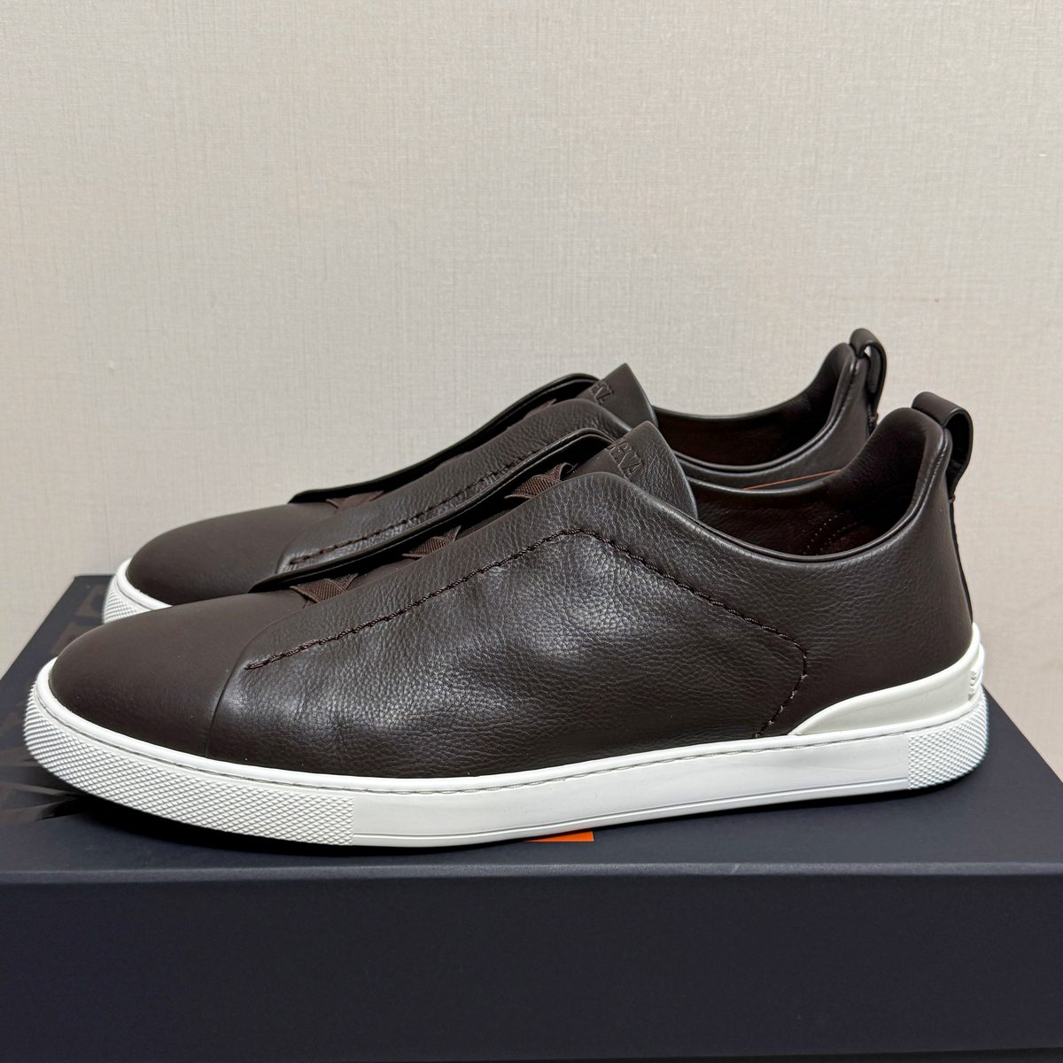 Black Leather Slip-On Sneaker White Sole