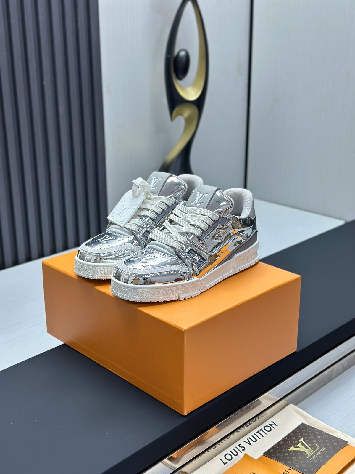 Louis Vuitton Metallic Silver Leather Sneakers