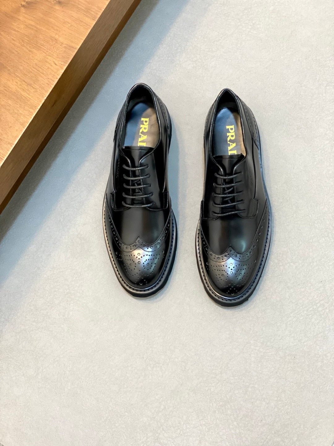Prada Black Leather Brogue Oxford Shoes