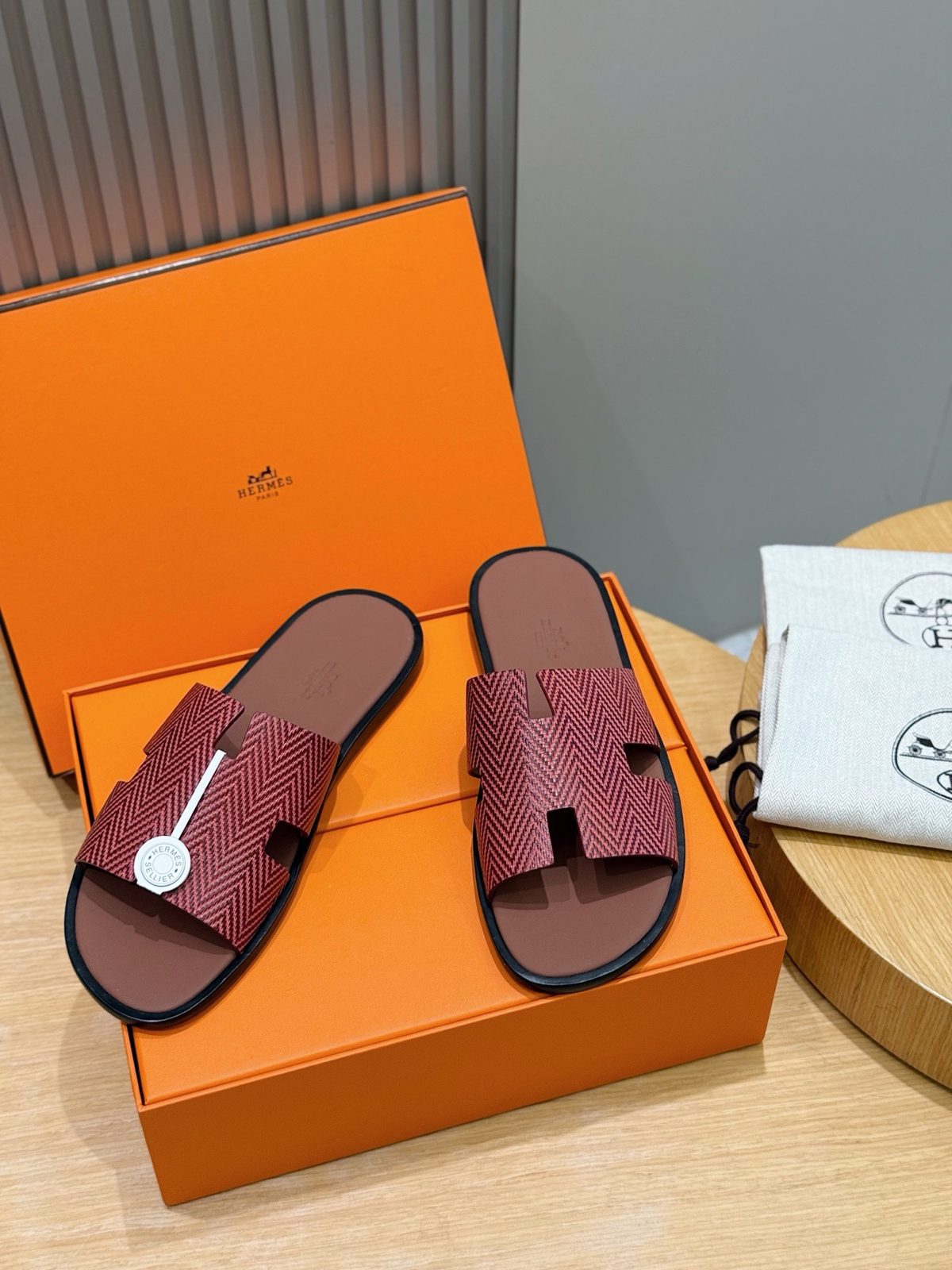 Hermès Chypre Herringbone Slide Sandals
