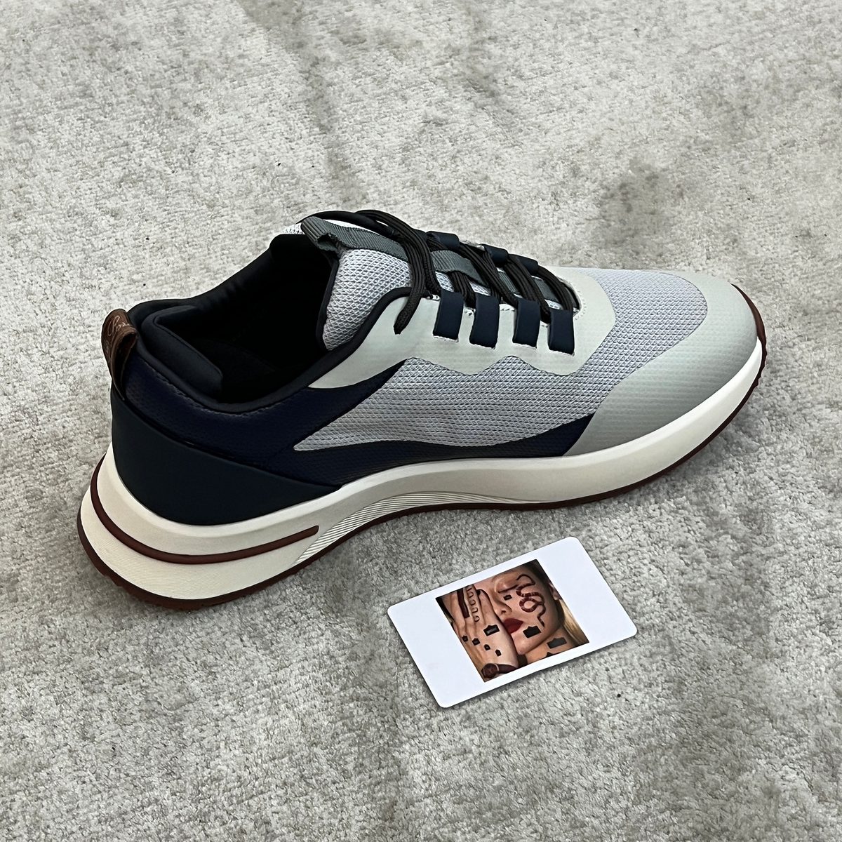 Navy and White Colorblock Running Sneakers