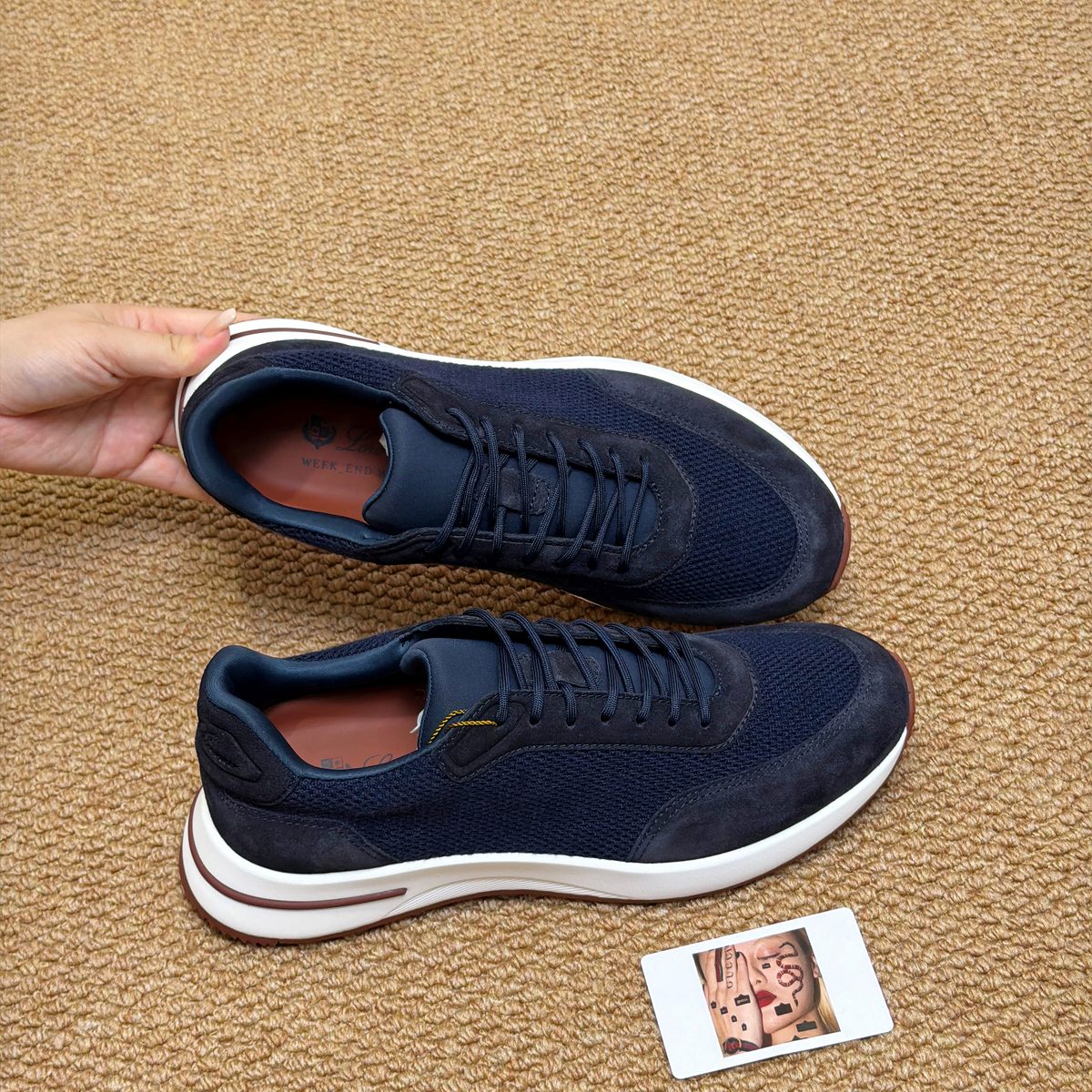 Loro Piana Navy Mesh Lace-Up Sneaker