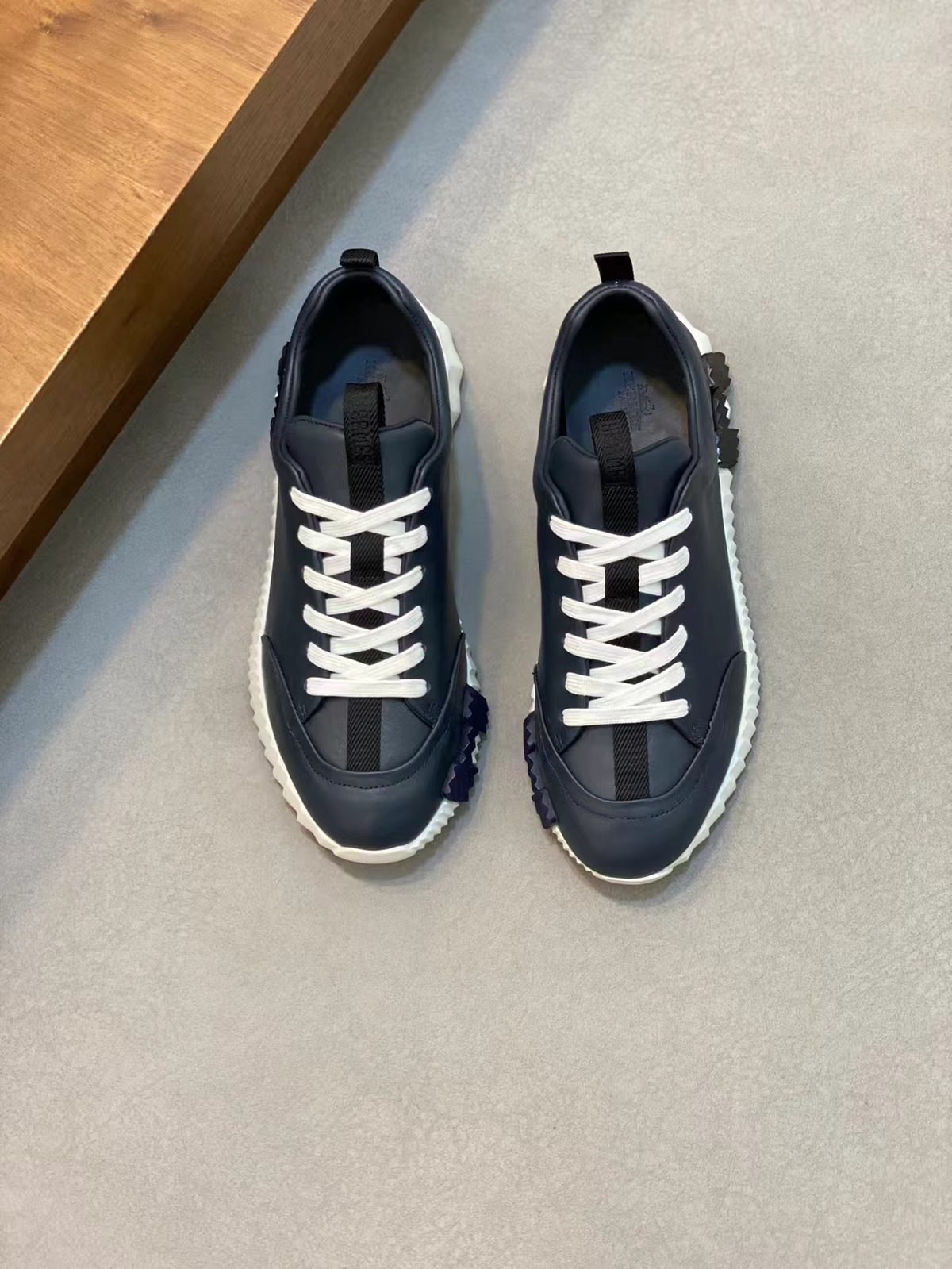 Unknown Brand Navy Blue and White Low Top Sneaker with Ribbed Sole