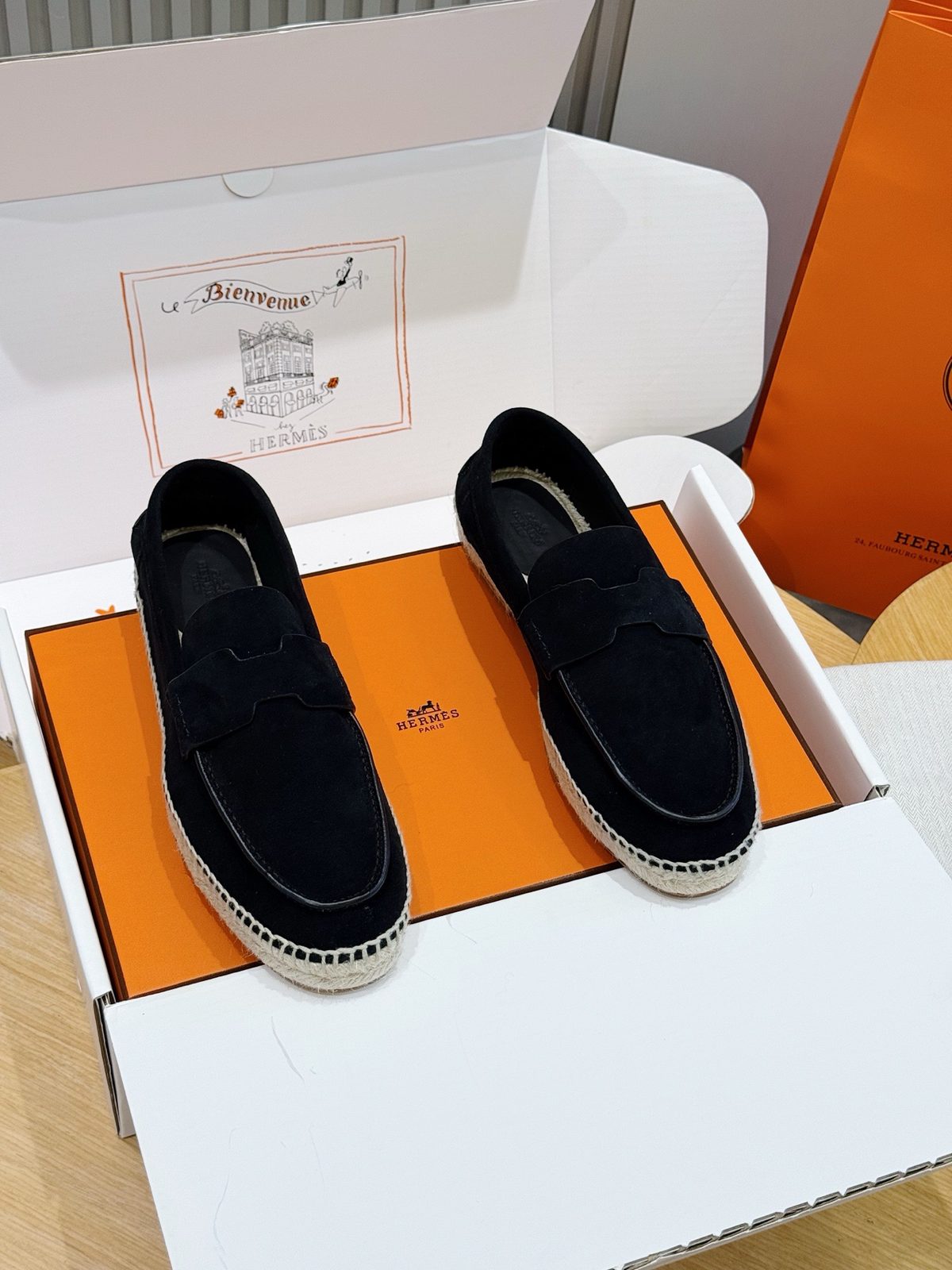 Hermès Suede Loafer Espadrilles Black