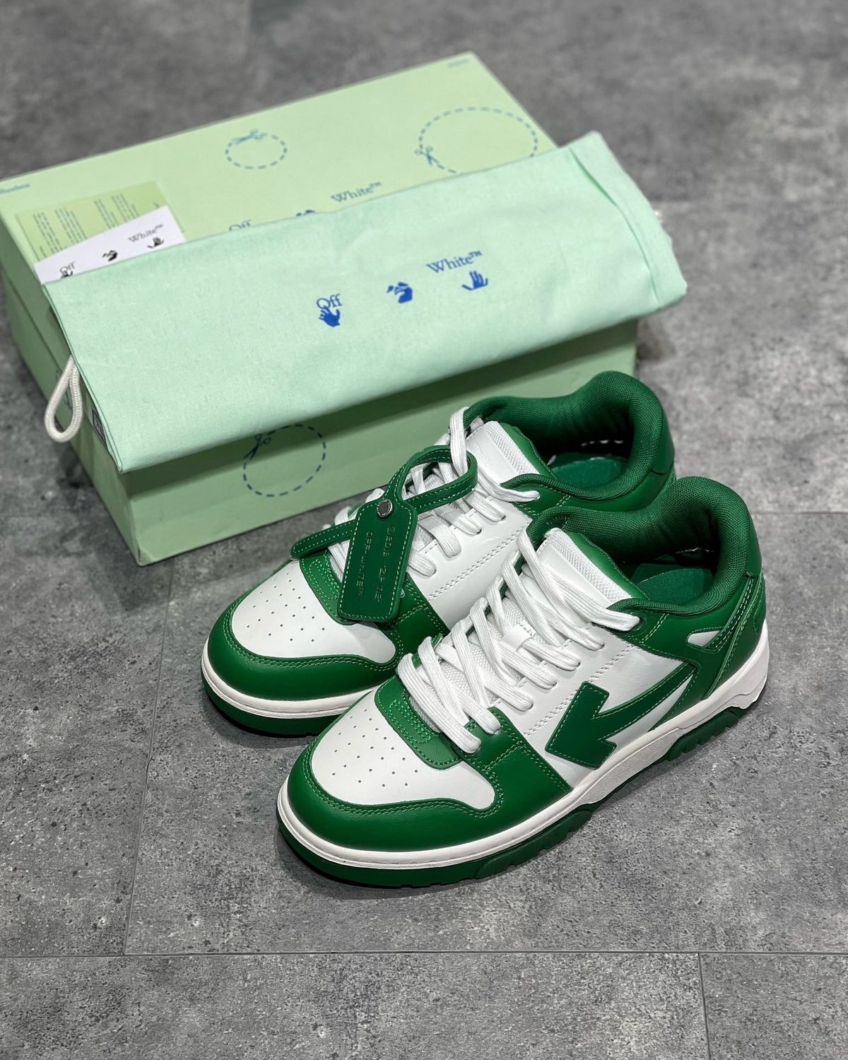 Green and White Leather High-Top Sneakers