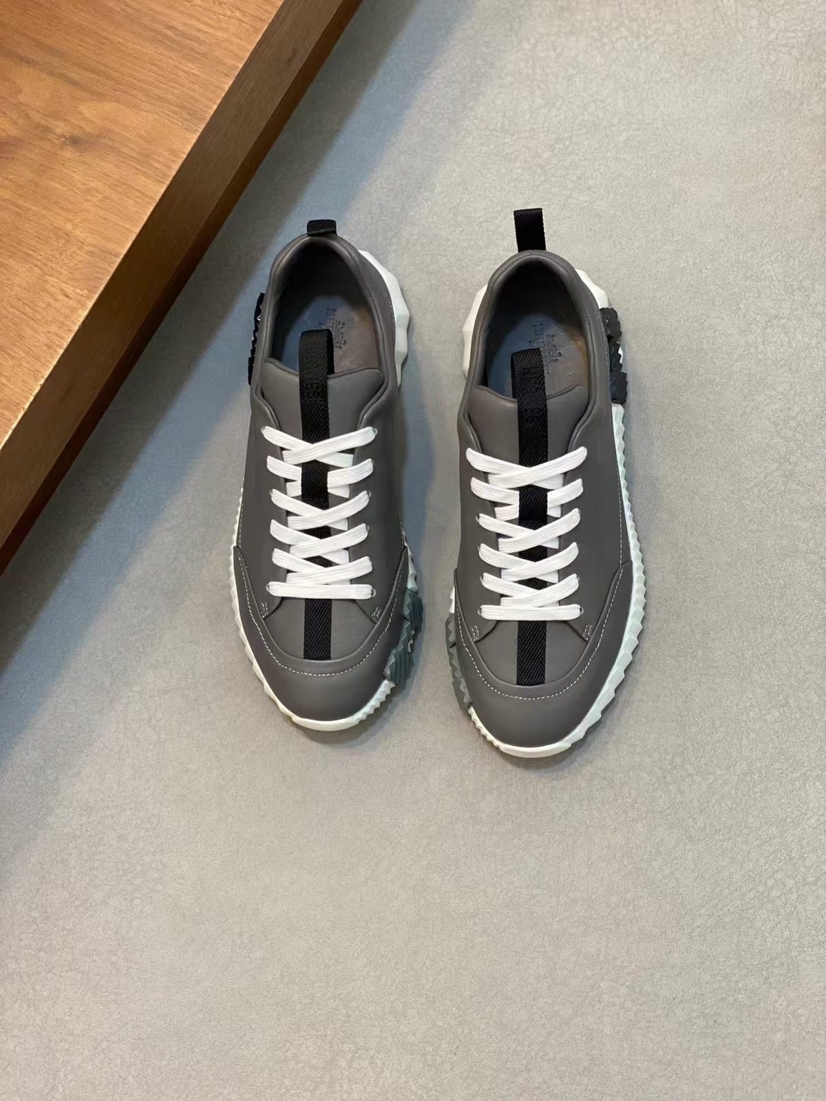 Grey and Black Leather Low-Top Sneakers