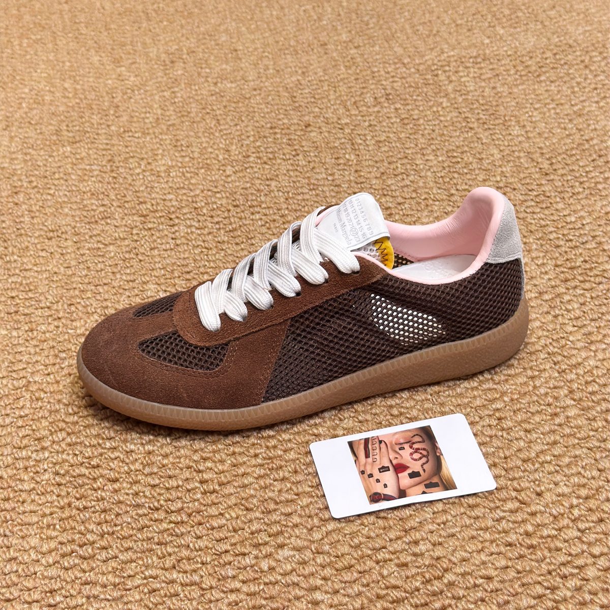 Brown Suede Mesh Low-Top Sneakers