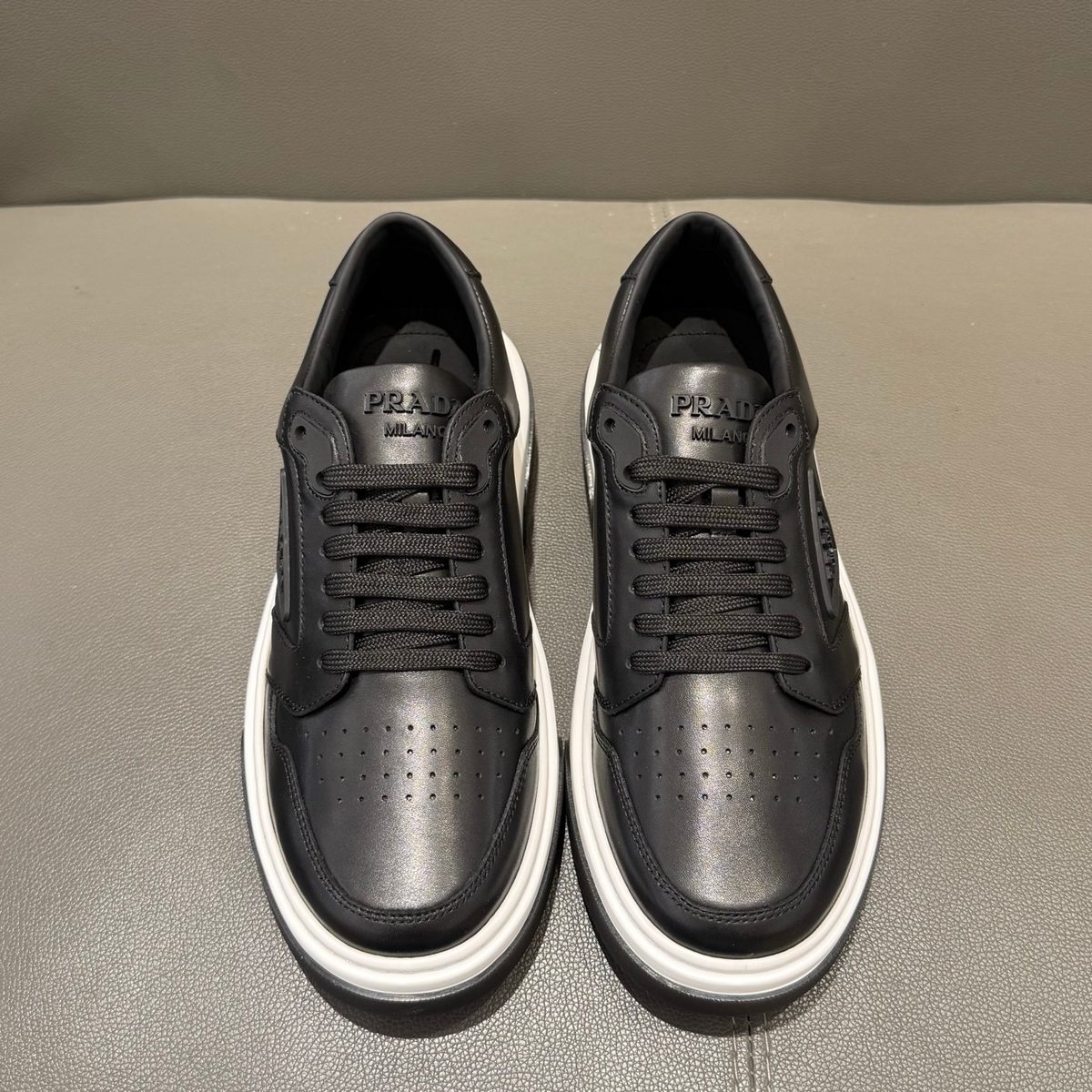 Prada Milano Black Leather Platform Sneakers