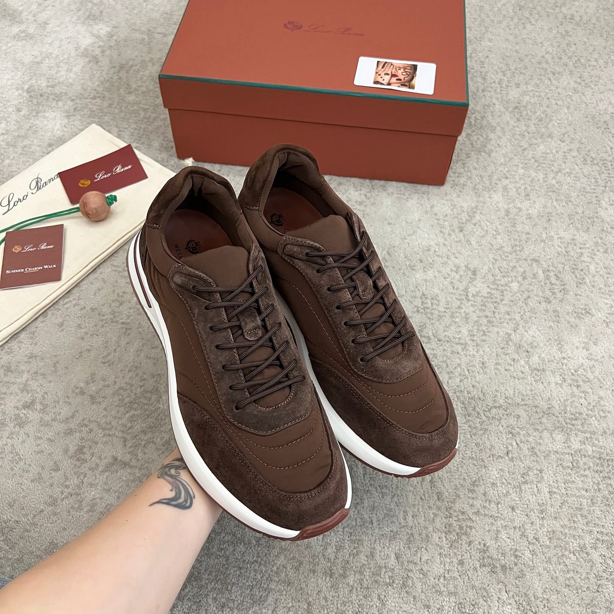 Loro Piana Suede Lace-Up Sneakers Brown