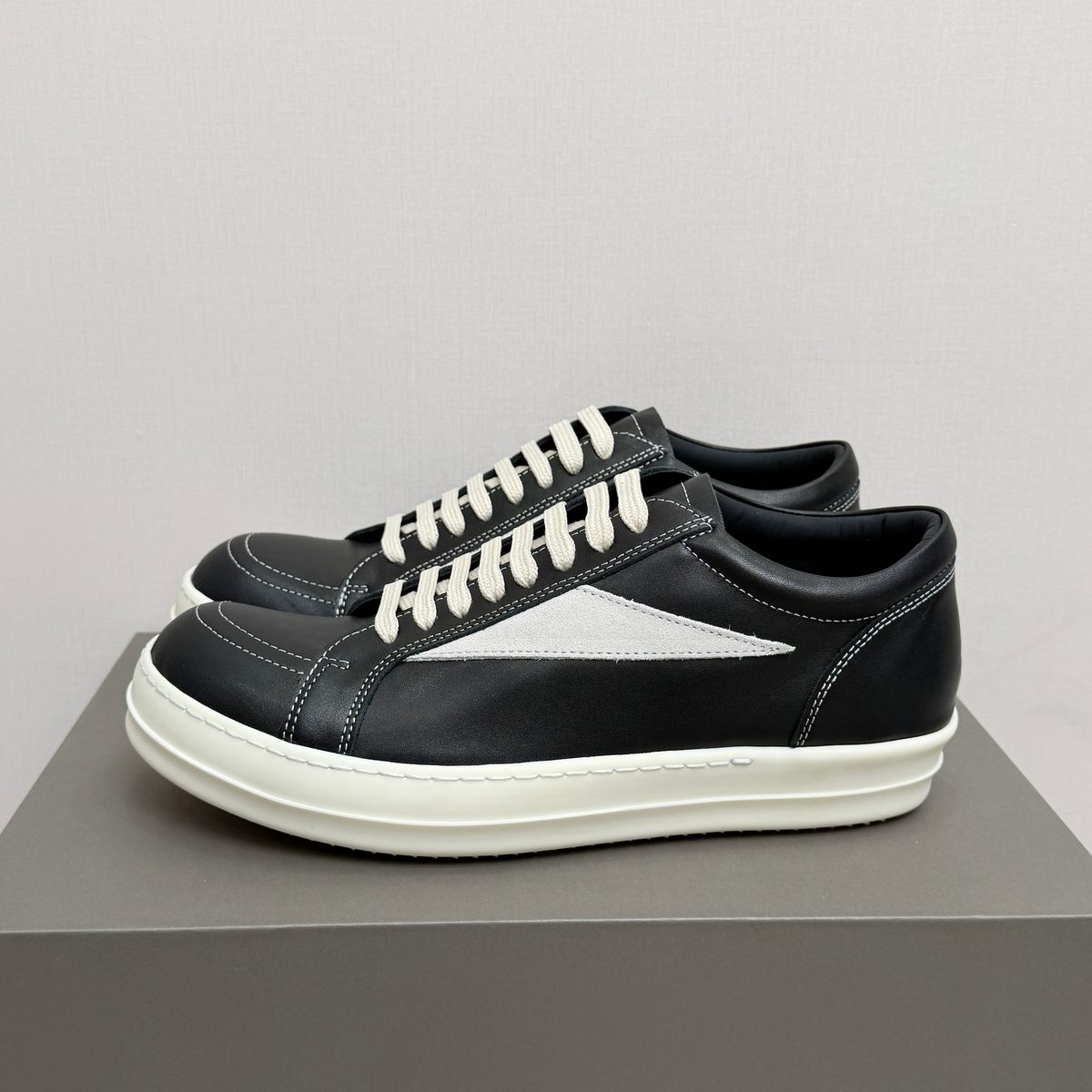 Black and White Leather Low-Top Sneakers
