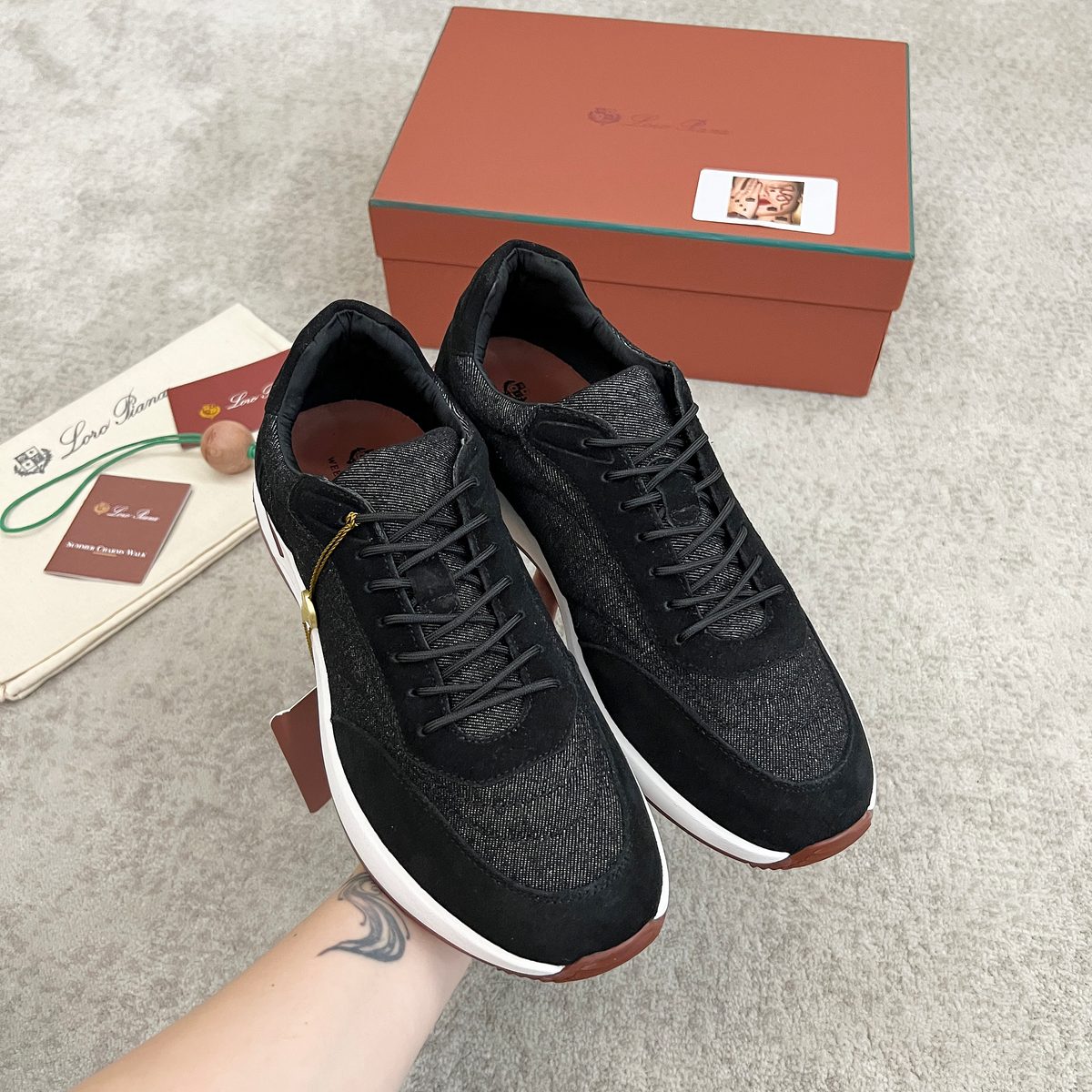Loro Piana Black Linen Runner Sneakers
