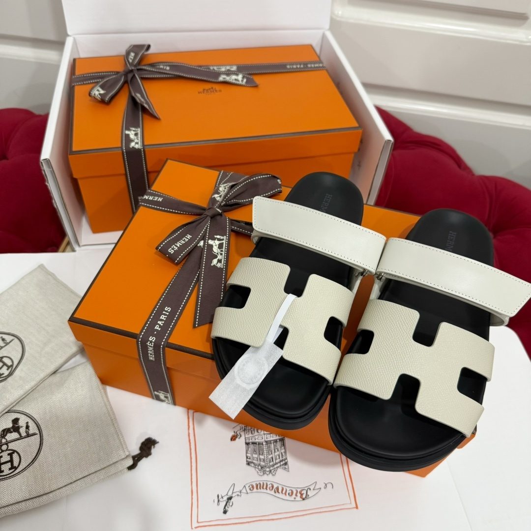 Hermès Oran H Leather Slide Sandals