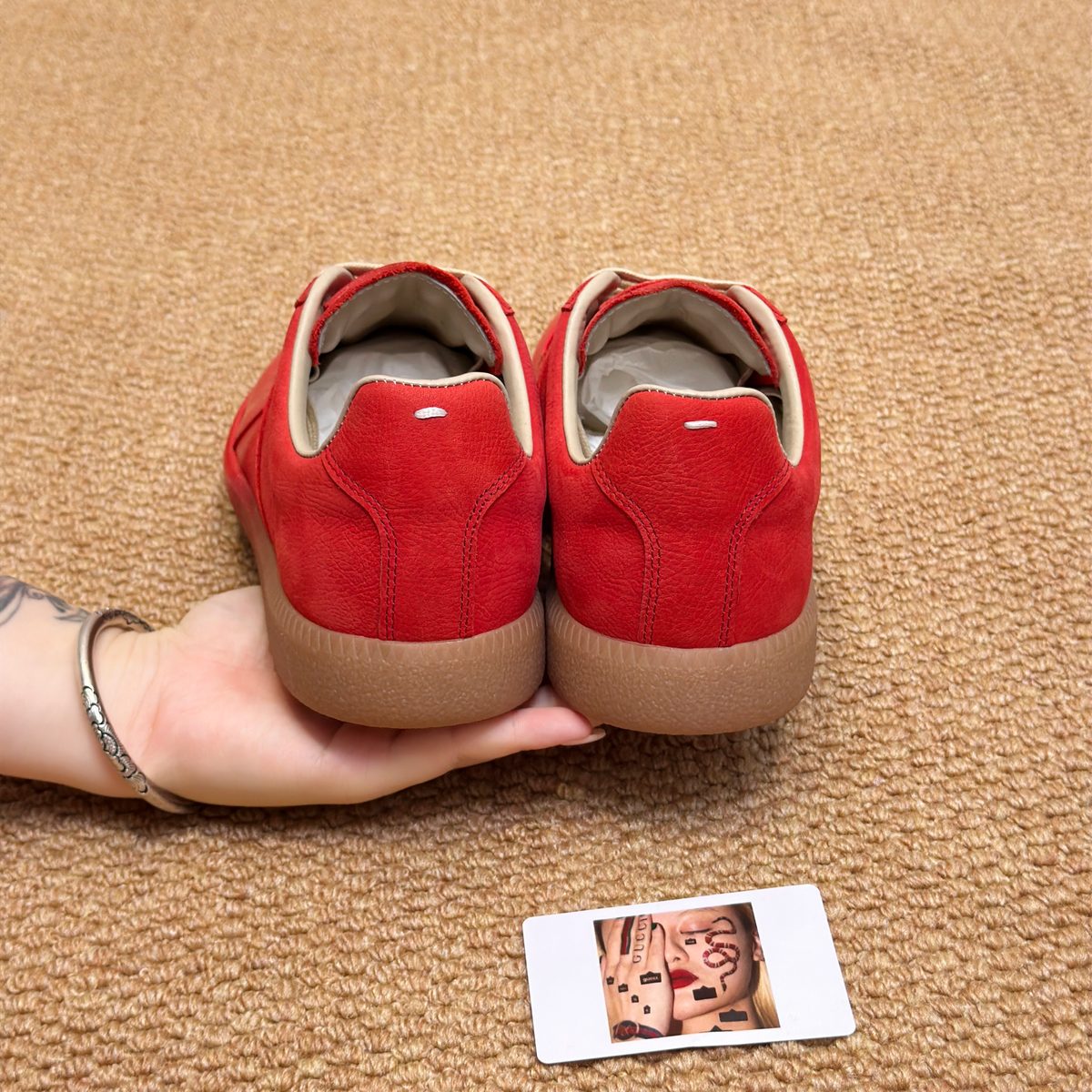 Red Leather Low-Top Sneaker with Gum Sole