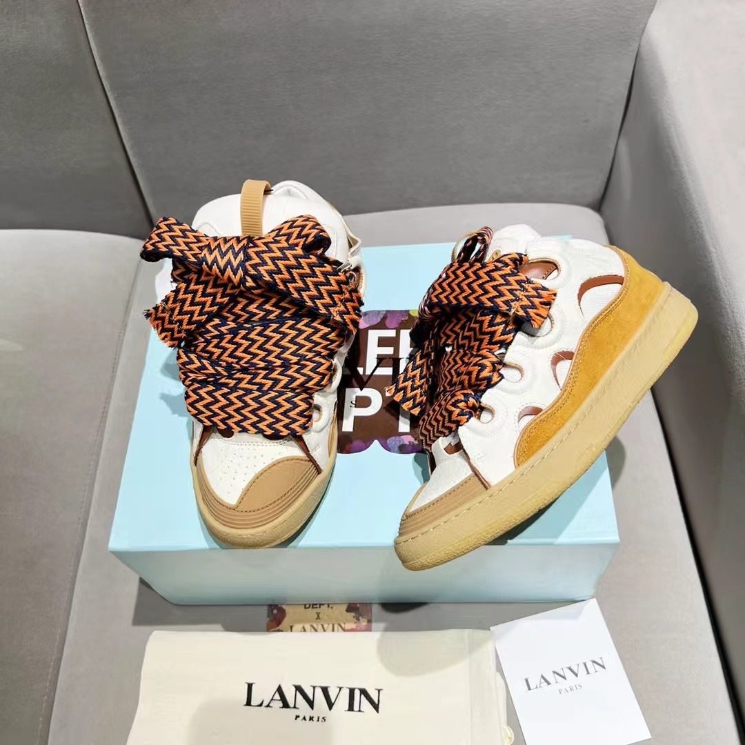 Lanvin Curb Chunky Sneakers with Patterned Laces