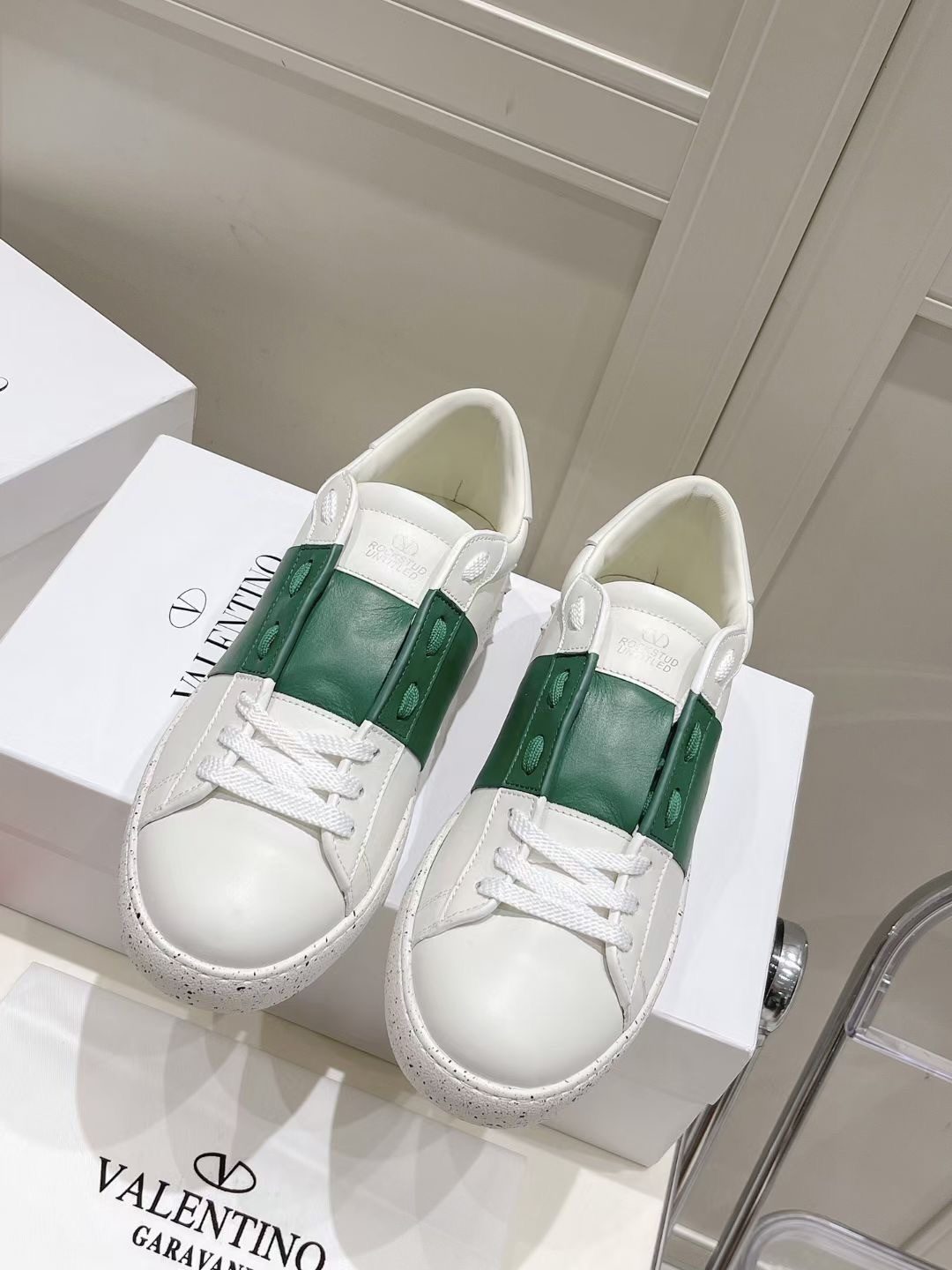 Valentino Garavani White Green Leather Sneakers