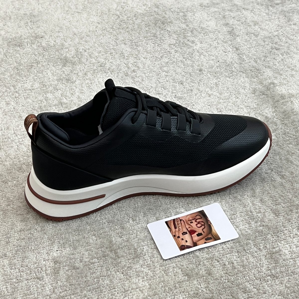 Black Mesh Lace-Up Sneaker with Burgundy Trim