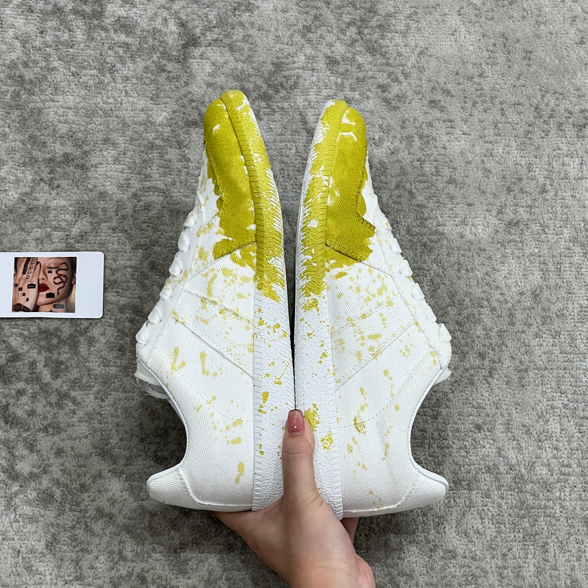 White and Yellow Splatter Pattern Low-Top Sneakers