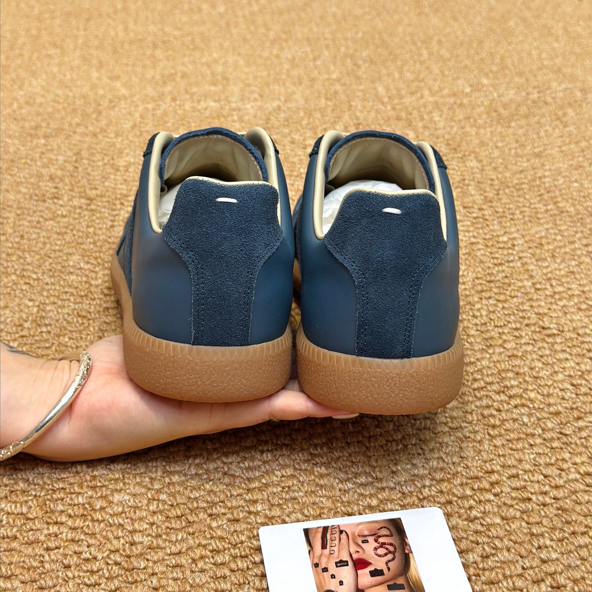 Navy Suede Leather Low-Top Sneakers