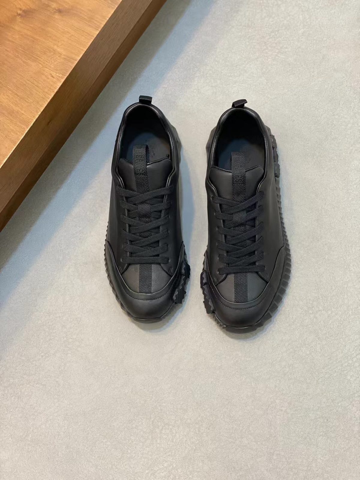 Black Leather Lace-Up Platform Sneaker