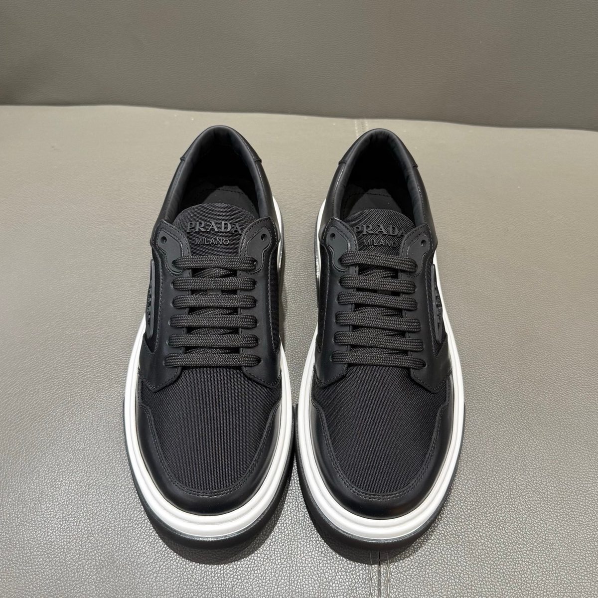 Prada Milano Black Nylon Leather Sneakers