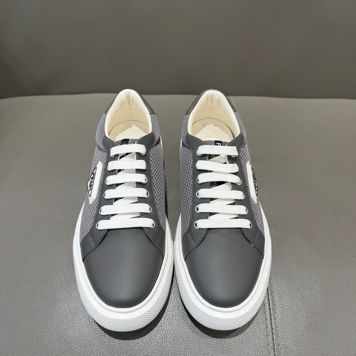 Prada Triangle Logo Leather Sneakers
