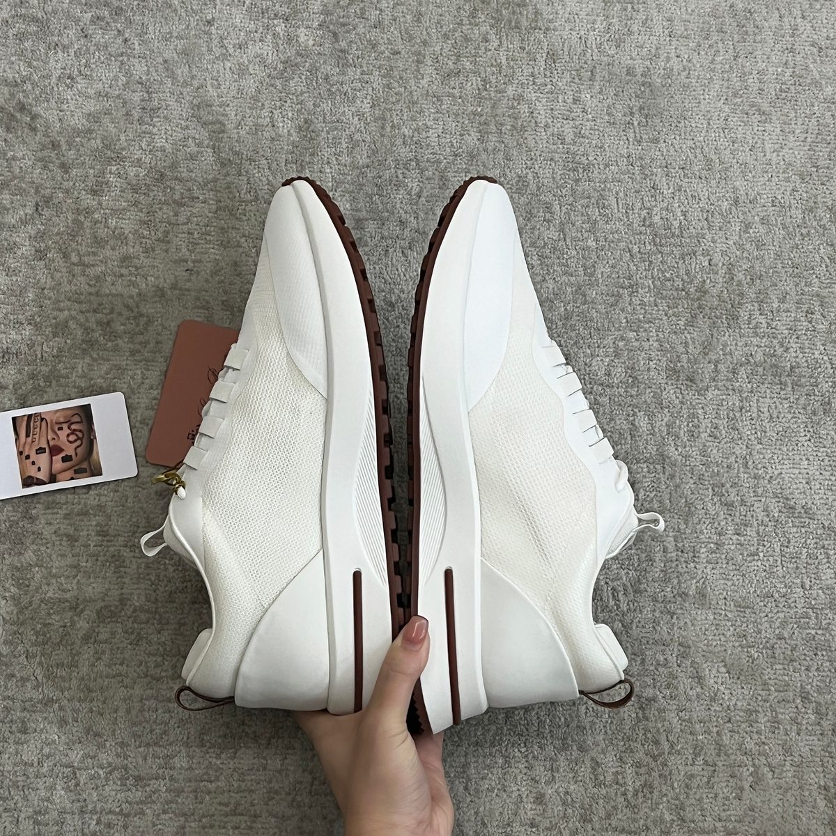 White Leather Sneakers with Burgundy Sole Trim