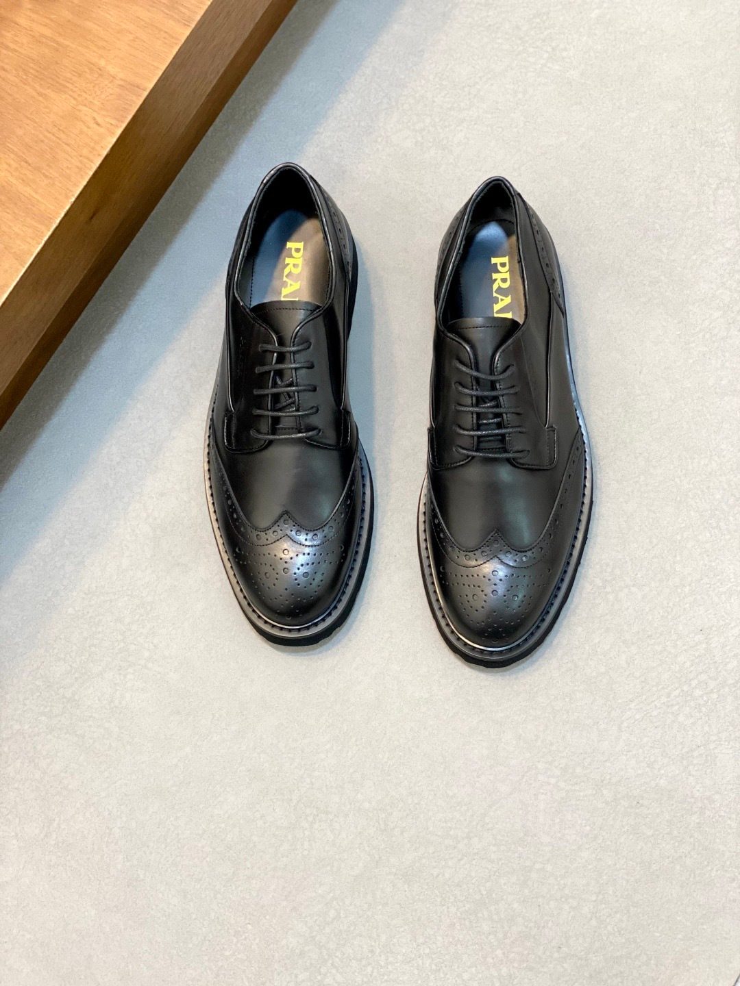 Prada Black Leather Brogue Oxford Shoes